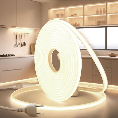 Ruban LED COB 5M 220V Blanc Naturel 4000K Exterieur Bande Imperméable Etanche Ip65 320LEDS/M Flexible Recoupable Néon Ruban LED pour Intérieur et Extérieur Cuisine Chambre Maison Escalier (1/5)