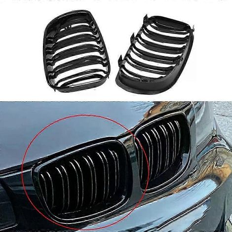 51137179655 Pare-chocs avant, calandre à double haricot, double barre horizontale noire brillante, calandre racing, compatible avec BMW Série 1 E81, E82, E87, E88, 125i, 128i, 135i (1/5)