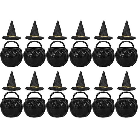 mini chaudron d'Halloween et mini chapeau de sorcière, décoration pour maison de poupée, cadeau de fête-3.40X3.00X3.00CM-Black (1/4)