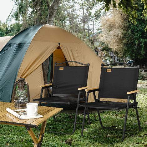 Set di 2 sedie pieghevoli da giardino con braccioli, ideali per campeggio e spiaggia, in tessuto Oxford e acciaio, 54x59x78 cm, nere.