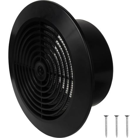 Grille d'aération ronde de 125 mm / 5 pouces en plastique noir avec maille de protection – Couvercle de ventilation de plafond – Évents de prise/évacuation d’air intérieur/extérieur HVAC (1/5)