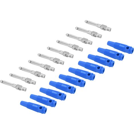 Lot de 10 fiches banane mâles empilables 4mm 7 broches cuivre 1000V 32A avec manchon souple vissé bleu (1/5)