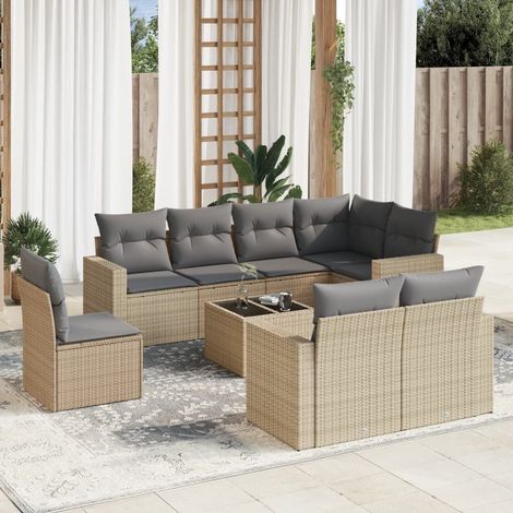 Salon de jardin modulable 9 pcs en résine tressée beige avec coffres de rangement, 81.41kg - PANGIVO (1/3)