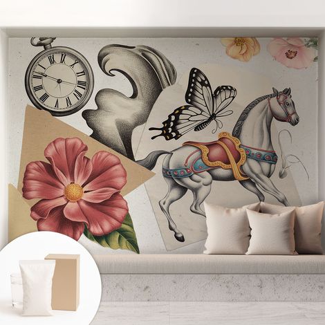 Tapete Vliestapete mit Kleber Wandtapete modern - Tapete mit Motiv - Tapete Schlafzimmer Vintage-Blumen 208x146 cm (1/5)
