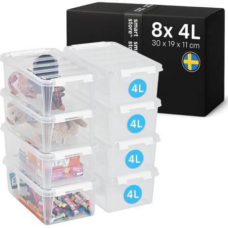 8x Boîte de Rangement Plastique avec Couvercle Classic 4L (30x19x11cm)  Empilable et de Qualité Alimentaire  Boîte Plastique avec Couvercle (1/5)