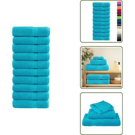 The Living Store Serviettes de bain de qualité supérieure SOLUND 10 pcs 600g/m² - Serviettes De Bain - Serviettes Éponge - Serviettes Turquoises - Serviettes Douces - Serviettes Absorbantes