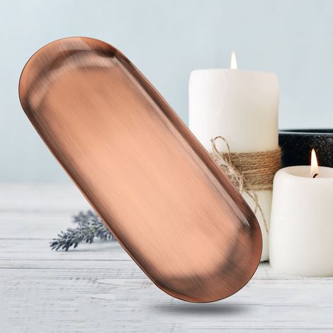 Plateau porte-bougies parfumées, support pour bougie, dessous de plat en acier inoxydable, éteignoir, plateau de rangement, grand modèle vintage couleur cuivre rouge.