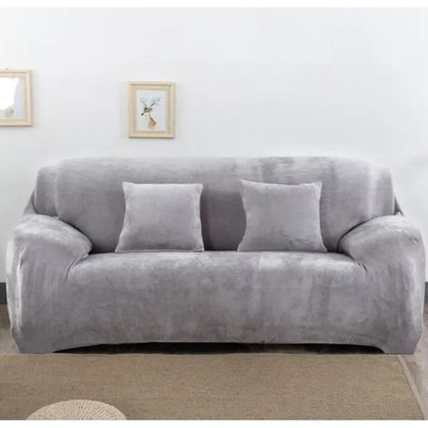 Housse de Canapé Velours 2 Places 145-185cm Élastique Spandex Revêtement de Canapé Épais Gris (1/4)