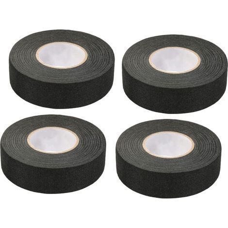 4 Pièces Noir Ruban Adhésif Auto (1.5 cm x 15 m) - Ruban Chiffon de Voiture, Ruban Adhesif Haute Temperature, Scotch Noir Resistant, Scotch Tissu, Bande de Harnais de Câblage de Voiture (1/5)