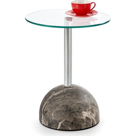 Mesa auxiliar Houston 1918, Mármol gris, 51x0x0cm, Diámetro: 40, Vidrio templado, Redonda