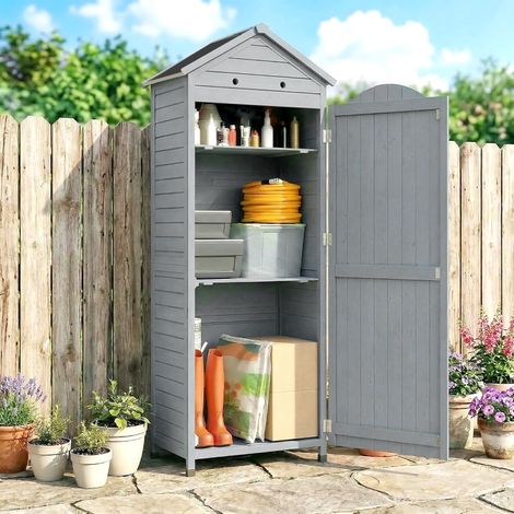 Abri de jardin en bois extra haut avec étagère réglable, porte magnétique et ventilation toit galvanisé – cabane de stockage extérieure (1/4)