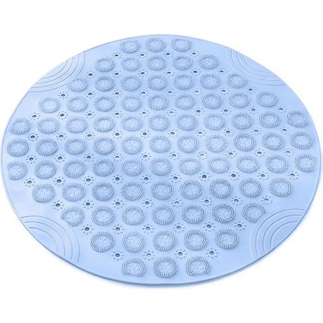 Runde Duschmatte – PVC – Rutschfest – Mit Saugnapf – Mit Abflussloch – Maschinenwaschbar – 55 x 55 cm – Blau (1/5)