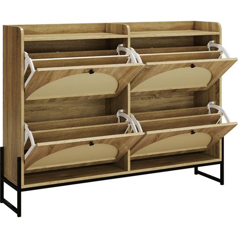Zapatero estrecho con 4 puertas abatibles, tablero de partículas, color madera, 121 x 25 x 91,5 cm (1/5)