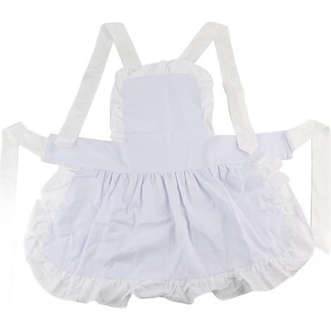 Tablier de cuisine pour femme en coton blanc uni avec ourlet froncé (1/5)