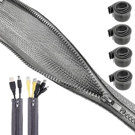 4 Pièces Gaine De Câble, 1.5m Fermeture Éclair, Diamètre 20-25mm, Protection Fils Pour Bureau Et Maison (1/5)