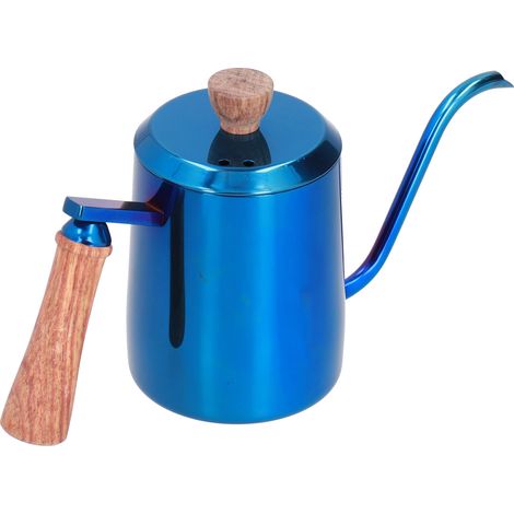 600 ml Edelstahl-Kaffeekanne mit langem, schmalem Ausguss, Handfilter und Holzgriff, blau (1/5)