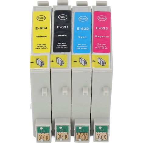 Lot de 4 cartouches d'encre haute capacité flux régulier non décolorables BK C M Y pour imprimante T0631 T0632 T0633 T0634 (1/5)