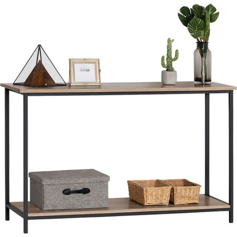 Mesa Consola Recibidor Color Negro y Roble Lofi, Mueble Entrada Recibidor, 2 Estantes 106x81x35 cm