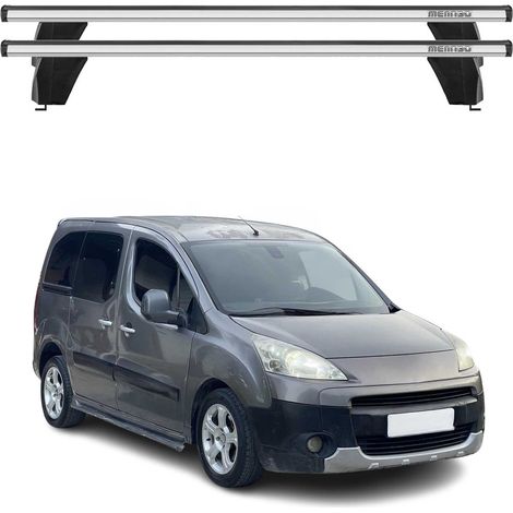 OMAC Barres de toit transversales en aluminium pour Peugeot Partner Tepee 2008-2018 – Antivol – Rainure en T – Testées City Crash – Charge Max 75 kg Argent (1/4)