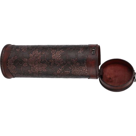 Coffret de rangement portable en bois rond rétro pour une bouteille de vin, avec poignée, cadeau vintage. (1/5)