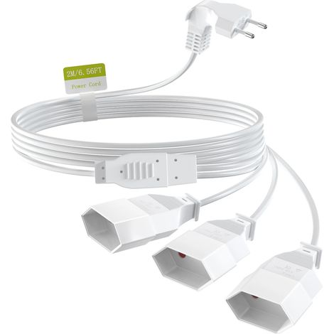 (3AC Blanc) Rallonge électrique avec prise de type C (norme européenne) et câble d'alimentation de section 0,75 mm². (1/4)