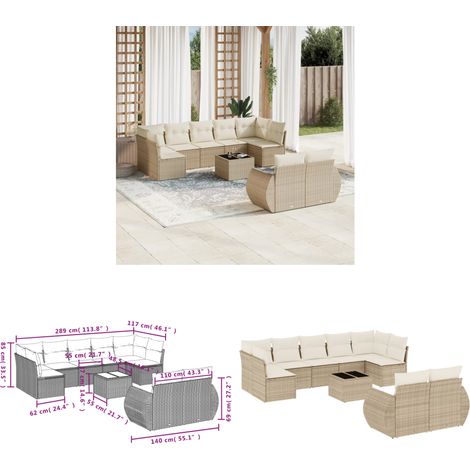 10-tlg. Garten-Sofagarnitur mit Kissen Beige Poly Rattan - Gartenmöbel Set - Outdoor Möbel - Rattan Gartenset - Lounge Set - Esstisch Set - Home & Living (1/3)