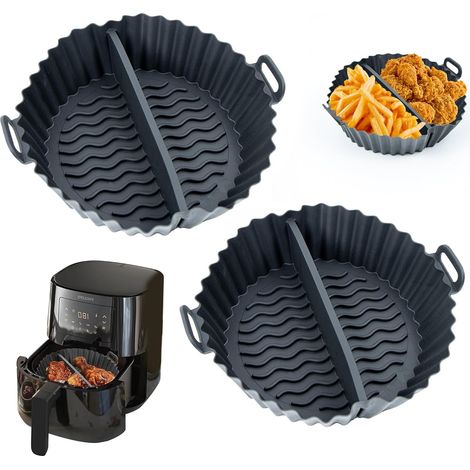 Moule Silicone Air Fryer, 2 Pièces Rond Accessoires Air Fryer Réutilisable Moule Air Fryer Plat Silicone Air Fryer pour Air Fryer Micro-ondes Four, Noir