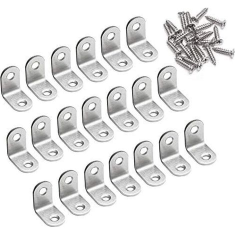 Équerre de fixation 90° en acier inoxydable – Support L 20 x 20 x 16mm – Lot de 20 pièces pour renforcement meubles et étagères (1/5)