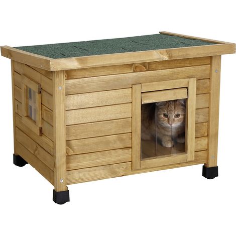 Kerbl Katzenhaus Rustica Katzenhütte aus Holz Schwingtüre mit Lamellen (1/5)