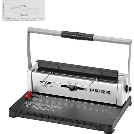 VEVOR Encuadernadora para tamaño carta A4 A5, Encuadernadora manual en espiral con 34 orificios, 120 hojas a la vez, Perforadora de anillas con lomos de encuadernación en espiral ajustables de 5-14 mm (1/5)