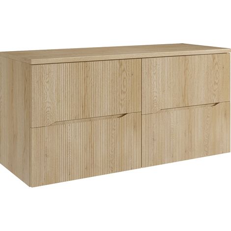 Mobile sotto lavabo sospeso scanalato con ripiano Naturale chiaro 120 cm - ORISO (1/4)
