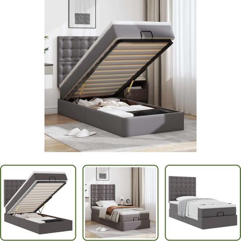 vidaXL Kunstlederbett - Ottoman-Bett mit Matratze Grau 100x200 cm Kunstleder (1/5)