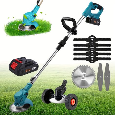 Tondeuse à gazon sans fil 21v, tondeuse à gazon, 380w de puissance, rétractable et pliable, avec roues, 2 batteries, pour l'élagage de jardin, finition de Cour (1/5)