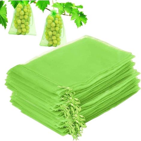 100 Pièces Sachet Protection Raisin, Jardin Plant Fruits Protection Sac, Cordon Filet Sac Insectes, Sac De Protection Fruits, Jardin Protéger Sacs pour Potéger Les Grappes Frelons Et des Oiseaux (1/5)