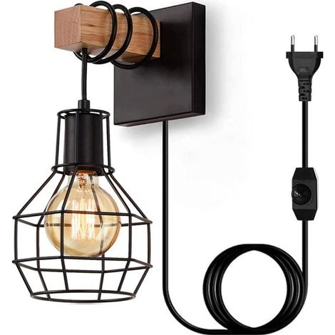 Applique da interno con cavo, applique da interno con spina e interruttore dimmer, lampada da comodino, applique industriale (1/5)