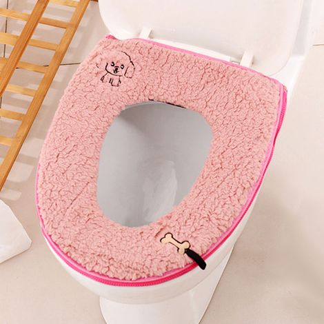Toilettensitz für den Hausgebrauch, Toilettensitz, verdickter Toilettensitz, Toilettensitz mit Reißverschluss (rosa Reißverschluss)