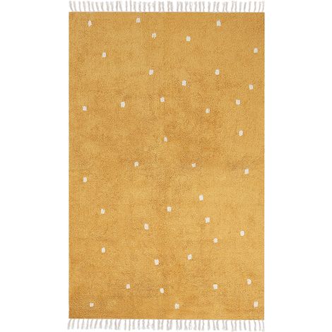 Alfombra moderna de algodón en forma rectangular color amarillo con puntos y franjas 140 x 200 cm Astaf