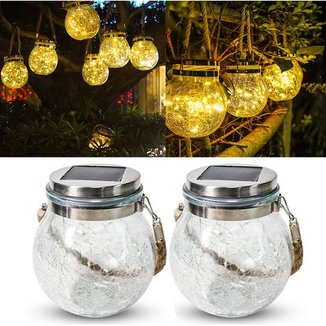 2 Boule de verre cour extérieure décorative lumière craquelée suspendue créative paysage de Noël solaire jardin Festival lumière LED (lumière chaude) (1/5)