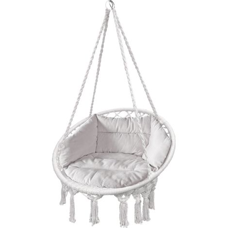 Linder Exclusiv Hängesessel MC4398 Weiß 120kg zum Aufhängen Hängestuhl Indoor & Outdoor Hängekorb Schaukelkorb mit Kissen (1/2)