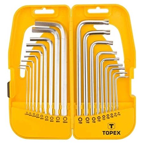 TOPEX - 18 PEZZI - SET CHIAVI PIEGATE ABRUGOLA ESAGONALI 1.5-10MM E TORX T10-T50