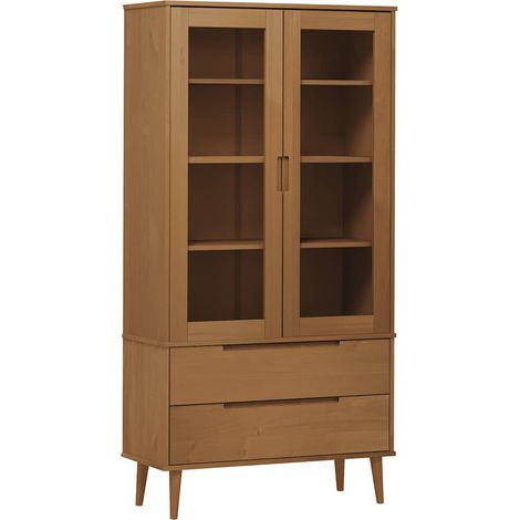 Armoire à vitrine MOLDE Marron 90x35x175 cm Bois de pin massif (1/5)