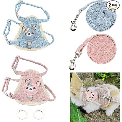 laisses réglables pour lapin nain, accessoires pour chats, petits chiens et autres petits animaux domestiques (rose et bleu) (1/5)