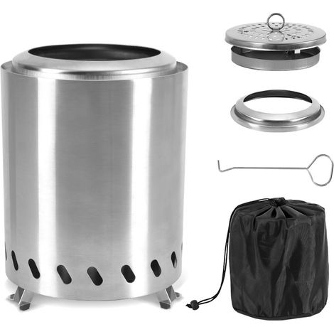 Braciere senza fumo, H: 19,5 cm x Diametro: 15 cm, braciere a legna con cenere rimovibile, interno in acciaio inossidabile 201, portatile per terrazze esterne e campeggio