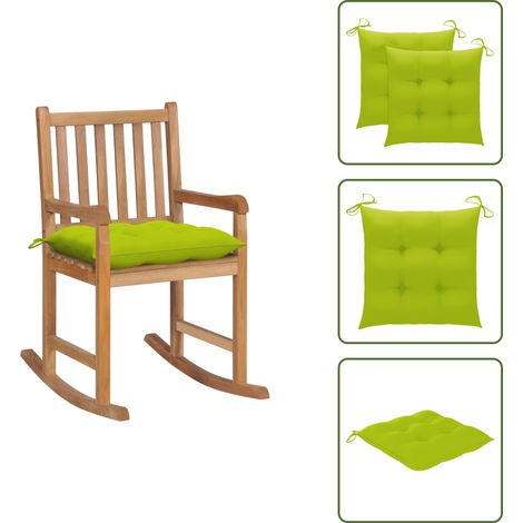 Chaise à bascule avec coussin vert vif Bois de teck solide - Chaise À Bascule - Fauteuil Extérieur - Mobilier De Jardin - Jardin - Terrasse