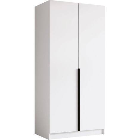 Armoire Closico Staton I, Blanc + Noir, 215x100x58cm, Portes d'armoire: Avec des charnières, Nombre d'étagères: 0
