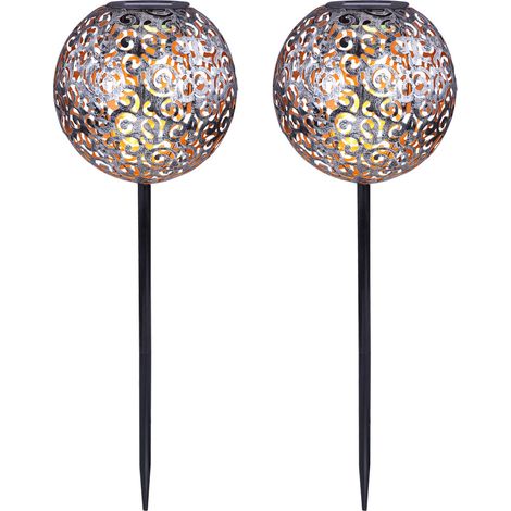 2er Set LED Solar Steck Erdspieß Leuchten Garten Balkon Geflecht Kugel Lampen