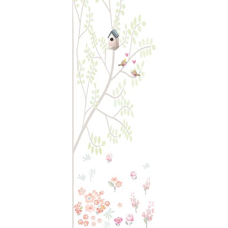 Papier peint panoramique nature original | Tapisserie panoramique blanche motif floral | Papier peint panoramique idéal pour salon - 267 x 100 cm (1 pièce) (1/3)