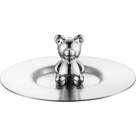 Glänzender Edelstahl-Tassendeckel, niedliche Bärenform, abgerundete Kanten, künstlerisches Design für Becher und Gläser, silber. (1/5)