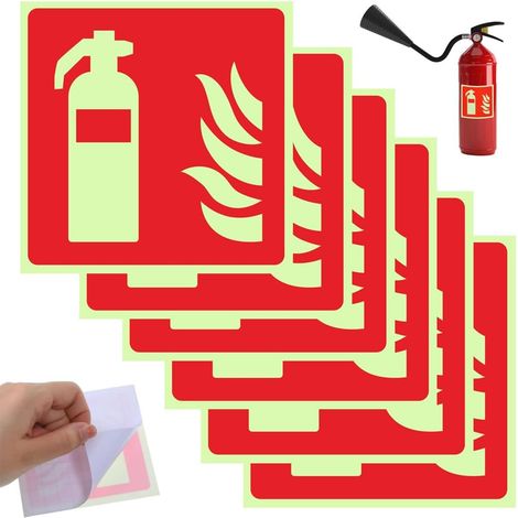 Lot de 6 autocollants phosphorescents en PVC - Extincteur d'incendie - 15 x 14 cm - Pictogramme - Pour la maison, le bureau, l'hôpital (1/5)
