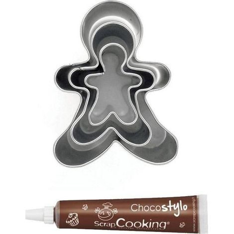 Stylo chocolat + 3 mini emporte-pièces Bonhomme en pain d'épices